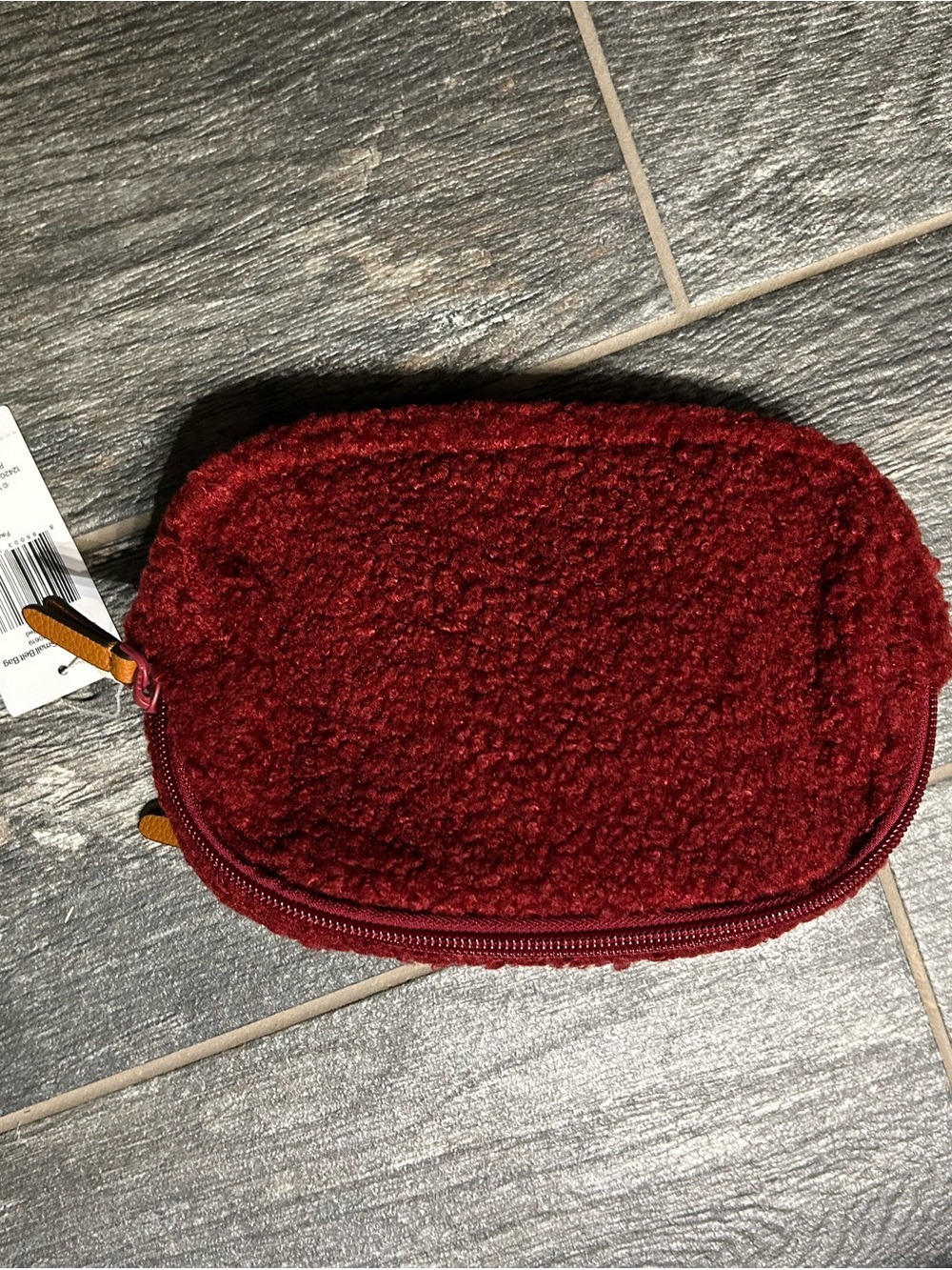 Vera Bradley Plush Sherpa Fanny Pouch in Deep Red with Tan Trim
